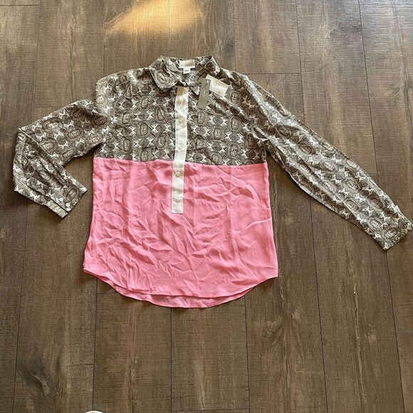 J.CREW COLLECTION $148 Pint Color Block Paisley Silk Blend Shirt Top Size 4 Chic - Picture 1 of 14
